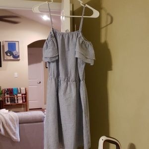 French Grey Seersucker Coldshoulder Dress